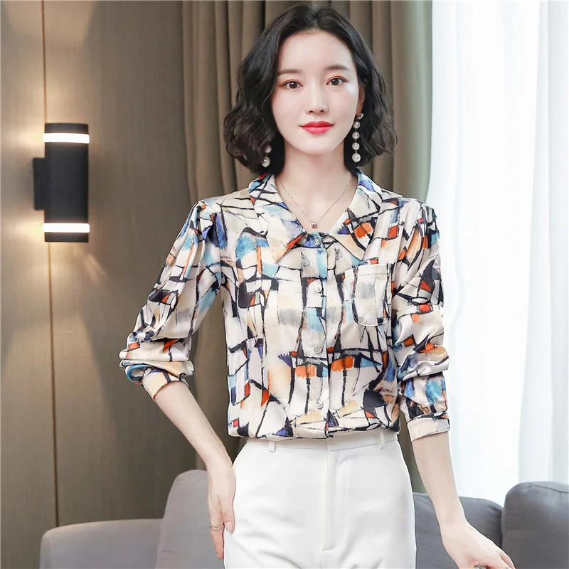 

Korean Fashion Silk Women Blouses Office Lady Shirt and Blouse Satin Womens Tops and Blouses Plus Size XXXL Women Tops