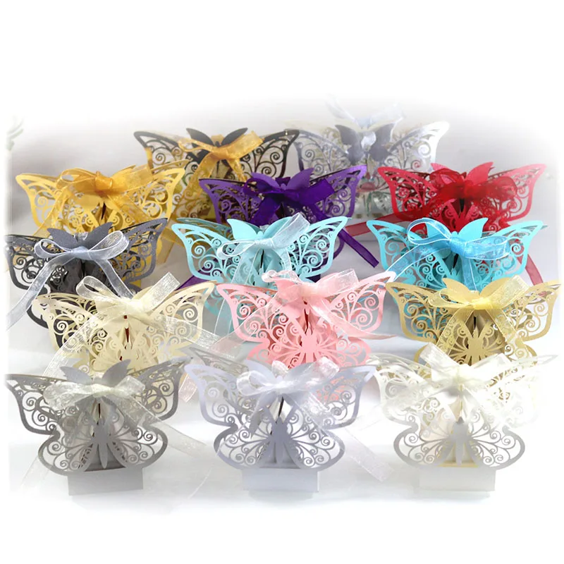 10 шт. бабочка Лазерная резка Свадьба сувениры подарки коробка для конфет с ленты