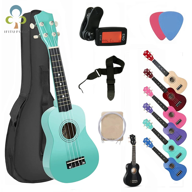 

Ukulele Beginner Pack 21 Inch Rainbow 4 String Gig Bag Fast Learn Digital Tuner Pick Strap Ukulele guitar set for Kids adult YJN