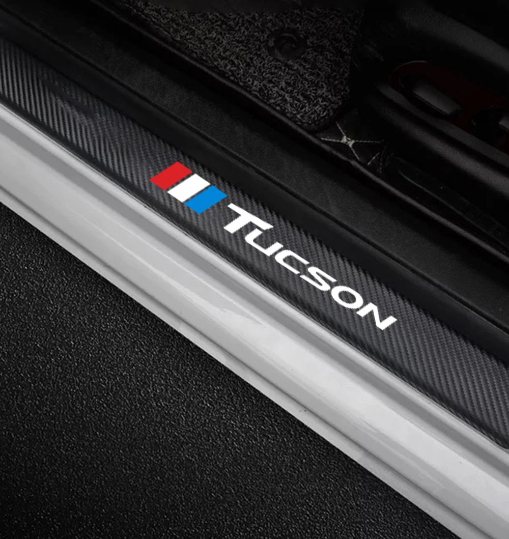 

For Hyundai Tucson 2007 2018 Door Threshold Plate Cover Decor Accessories Car Sill Protector Scuff Plate Carbon Fibber Stickers