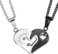 couple heartcat necklaces 2pcs necklacesset black18k real gold plated 316l stainless steel mens womens jewelry cp673