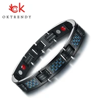 oktrendy stainless steel magnetic black blue bracelet health energy 3000 gauss carbon fiber bracelets bangle for men jewelry