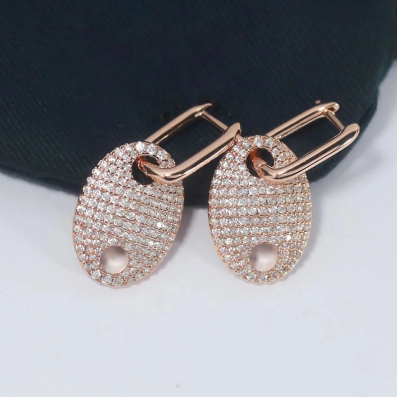 

SOELLE High Quality Fashion Real 925 Sterling Silver Pink Gold Color Paved Grain De Cafe Sailor Earrings Micro Zircon for Women