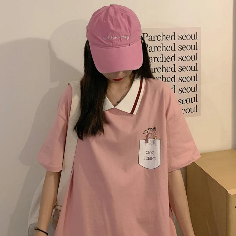 Рубашка поло с отложным воротником в японском стиле футболка коротким рукавом