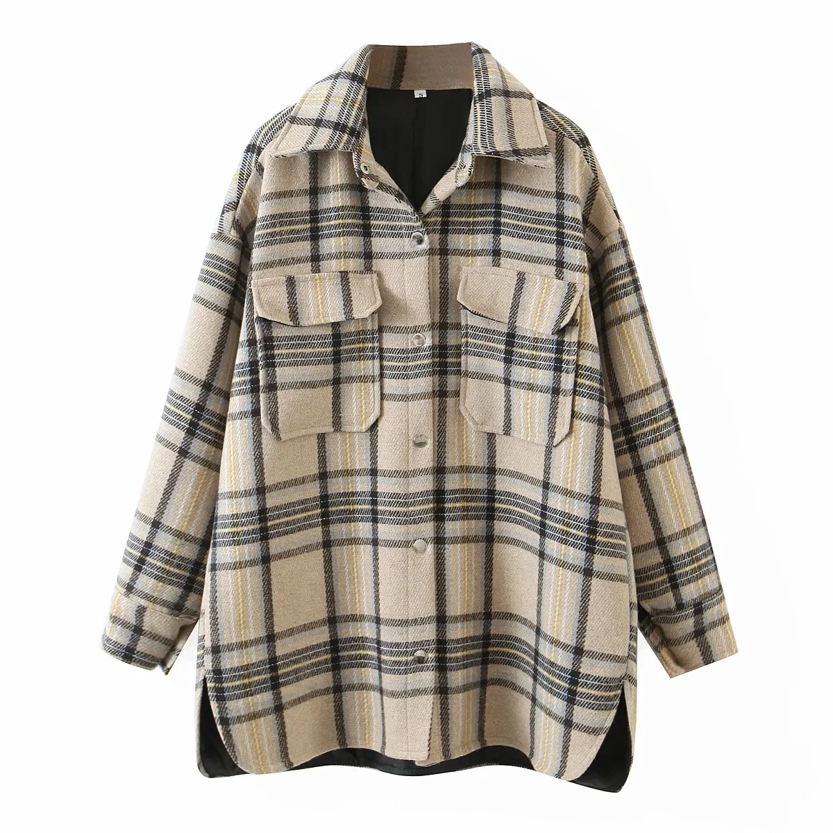 

Spring Autumn 2021Women's Fashion European American Style Vintage Thick Plaid Coats Jacket Casual Long Sleeves Pocket Ladies Top