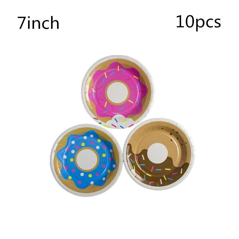10pcs 7inch plate Пончик тематические праздничные бумажные соломинки 10 шт. чай время пончики десерт для маленьких детей события День Рождения украшения питьевой соломы поставки - Цвет: 10pcs 7inch plate