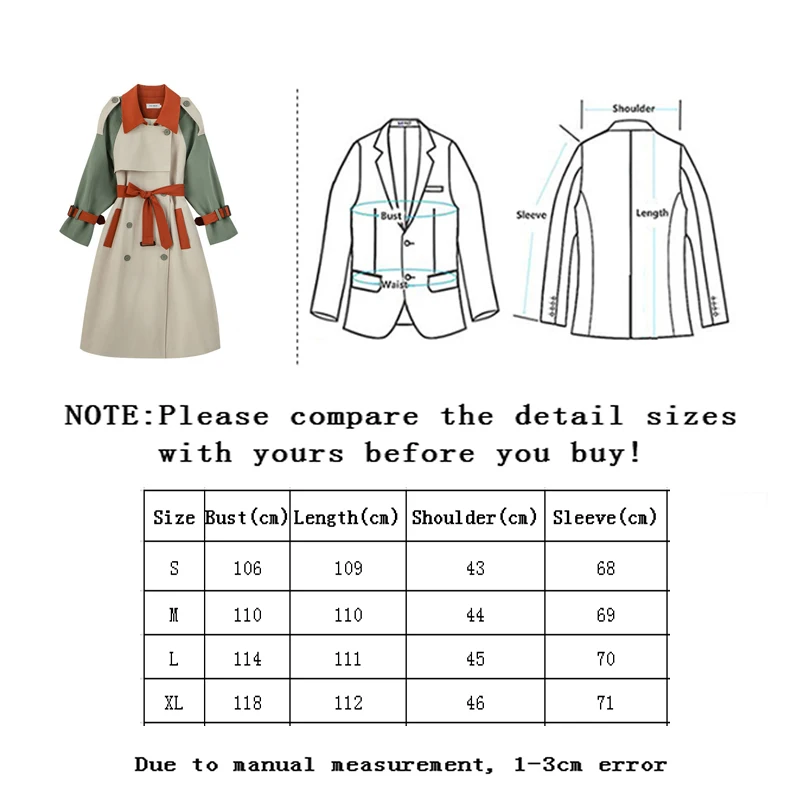 

Vangull New Patchwork Long Women Trench Coat Casual Double Breasted Belt Loose Female Coat England Style Lady Outerwear Spring