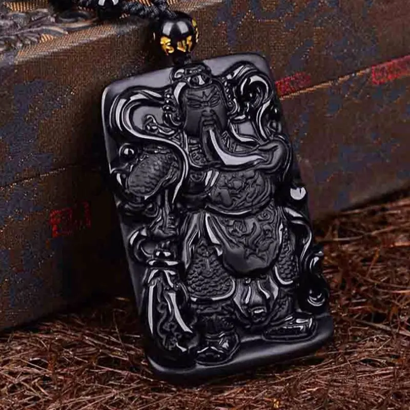 Ожерелье из черного обсидиана натурального камня С Вырезанным кулоном в виде