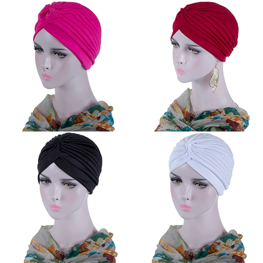 Шифоновый тюрбан WELROG с узелком женские модные кепки высокоэластичная шапка