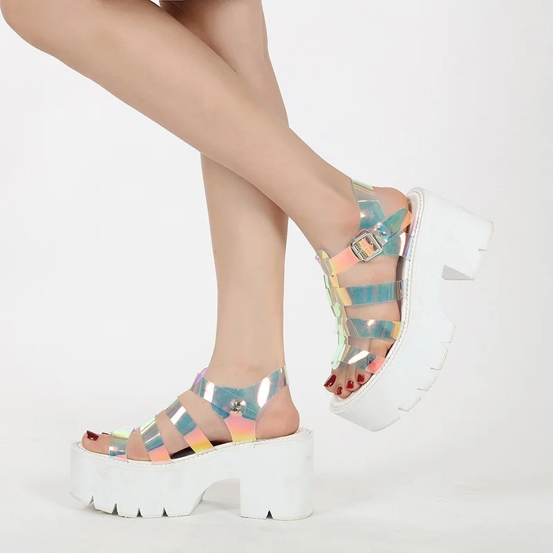 

2021 Summer New Women's Sandals Color Buckle Open Toe Sandals Thick-soled Waterproof Casual Shoes Wedge Sandals Non-slip Sandals