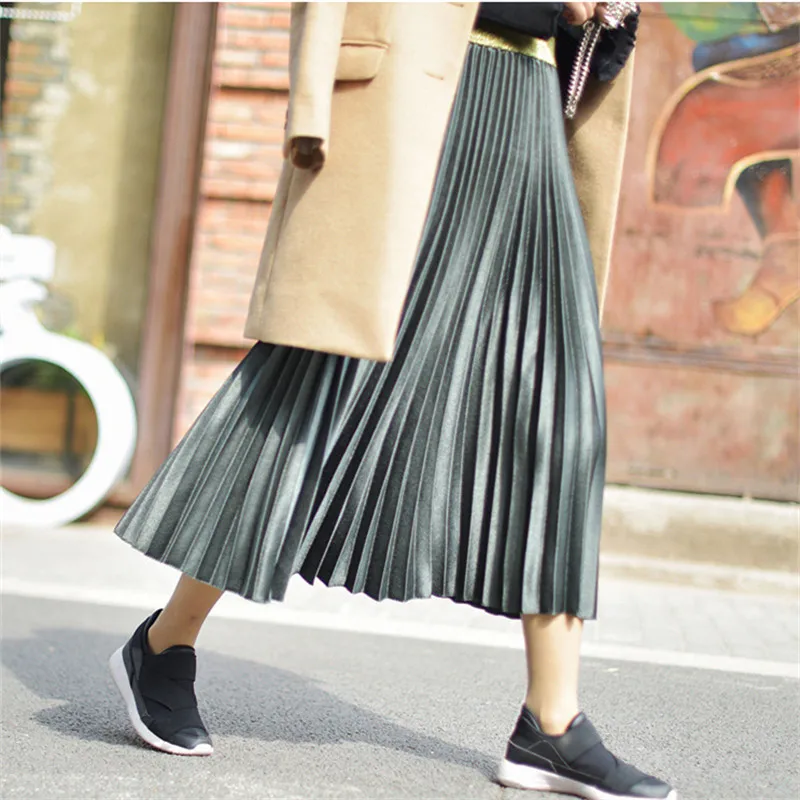 Металлическая сатиновая плиссированная юбка весна-лето 2019 новая модная с