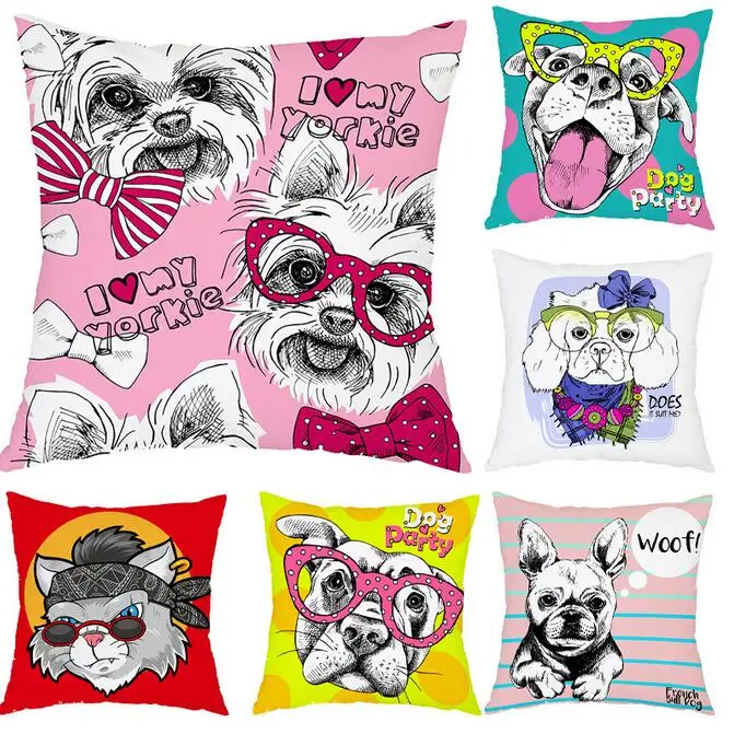 

Cartoon cute cat and dog children's room pillow case office backrest car flannel 45x45cm A016