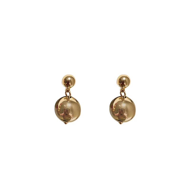 

Minar Minimalist Metallic Round Ball Drop Earrings for Women Gold Silver Color Alloy Hanging Dangle Earrings Simple Jewelry