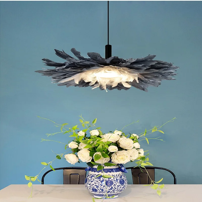 

Новинка 2021, люстра с перьями, светильник в скандинавском стиле, люстра с теплым светом для спальни, подвесные светильники, лампа для детской ...