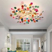 post modern romantic color led ceiling lights tree leaf firefly chandelier ceiling lamp for living room lustre lighting fixture