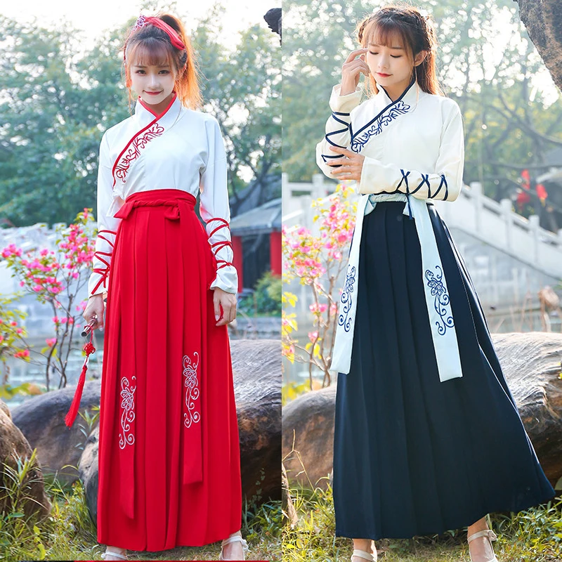 Женский традиционный красный/синий костюм Тан китайское платье для пары Древний