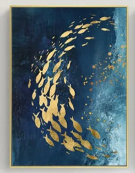 Картина маслом Золотая фольга Рыбная Группа Абстрактная бескаркасная