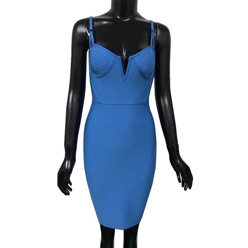 

Deer Lady Summer Bandage Dress V Neck Sexy Bandage Dress 2021 New Arrivals Blue Mini Bodycon Dresses Evening Party Dress Women
