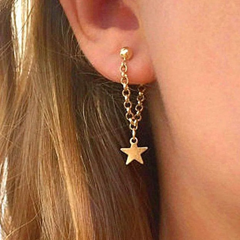 

ECHSUN 2020 chain earings pentagram fashion jewelry acessórios feminino pendientes pequeos minimalist hoop moon star earrings