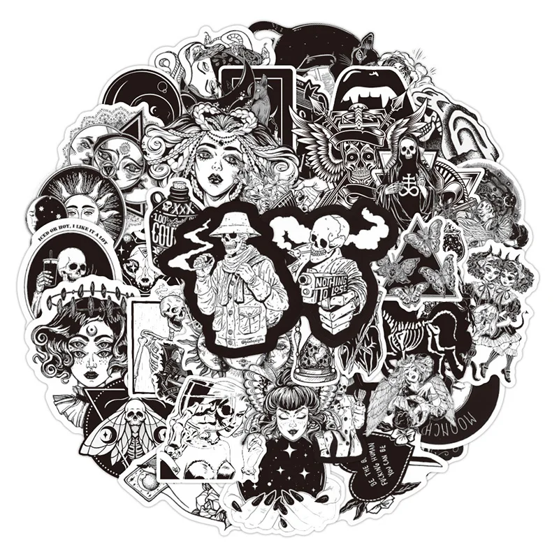 

50PCS Black and White Cool DIY Stickers For Skateboard Laptop Luggage Snowboard Fridge Phone Styling Home Decor Graffiti Decals