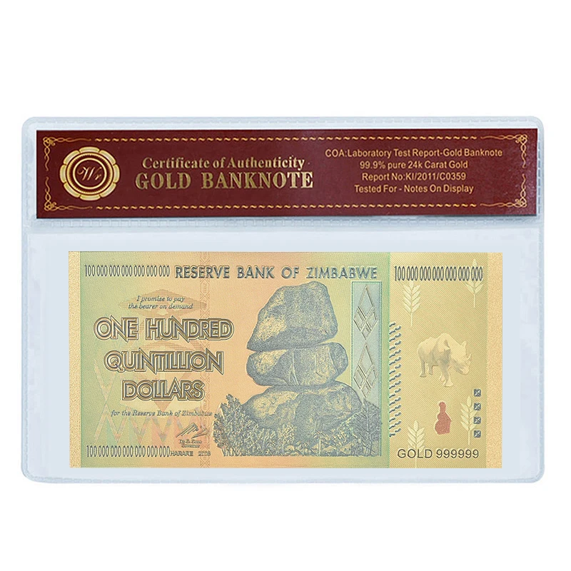 100 Quin Sleeve Zimbabwe$ Z100 триллион/100 кинтриллион/5 октиллион/100 декальон долларовые банкноты из золотой фольги реплики банкнот Бумажные деньги бизнес подарок - Цвет: 100 Quin Sleeve