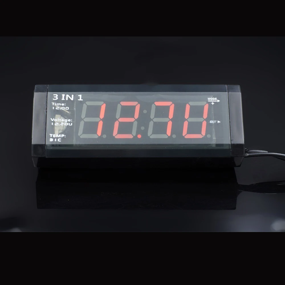 

Автомобильный 3 в 1 12 в цифровой автомобильный термометр Вольтметр измеритель напряжения Тестер монитор ЖК-дисплей часы