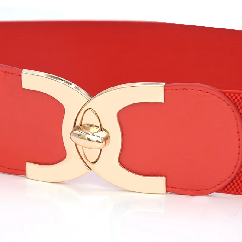 

Women Elastic Belt 2021 Wide Gold Metal Buckle Belts for Women New Fashion Buckle Strap Waist Female Accessories PU Adult