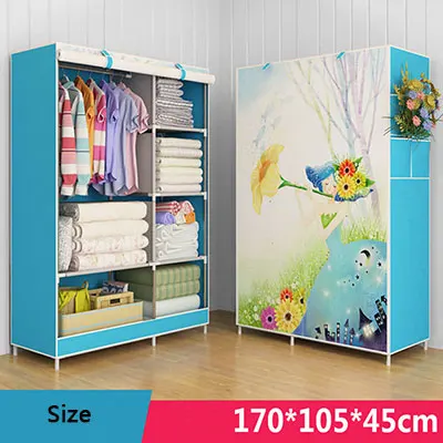 

New Hot 3D Cartoon Pattern Folding Cloth Wardrobe Closet Decorate Storage Cabinet Bedroom Assembly Wardrobe Home Furniture