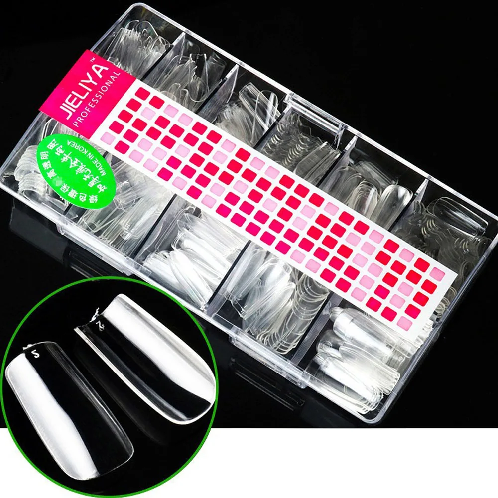 

500Pcs Square Nail Art Tips Easy Full Cover Acrylic Gel False Nail Art Tips No-Crease Fake Nails Salon Artificial Clear Supply 3