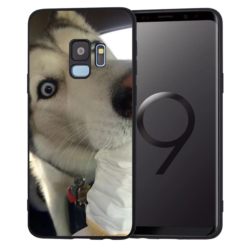 Черные Мягкие силиконовые чехлы Забавный чехол для телефона Хаски Samsung Galaxy S8 S9 S10