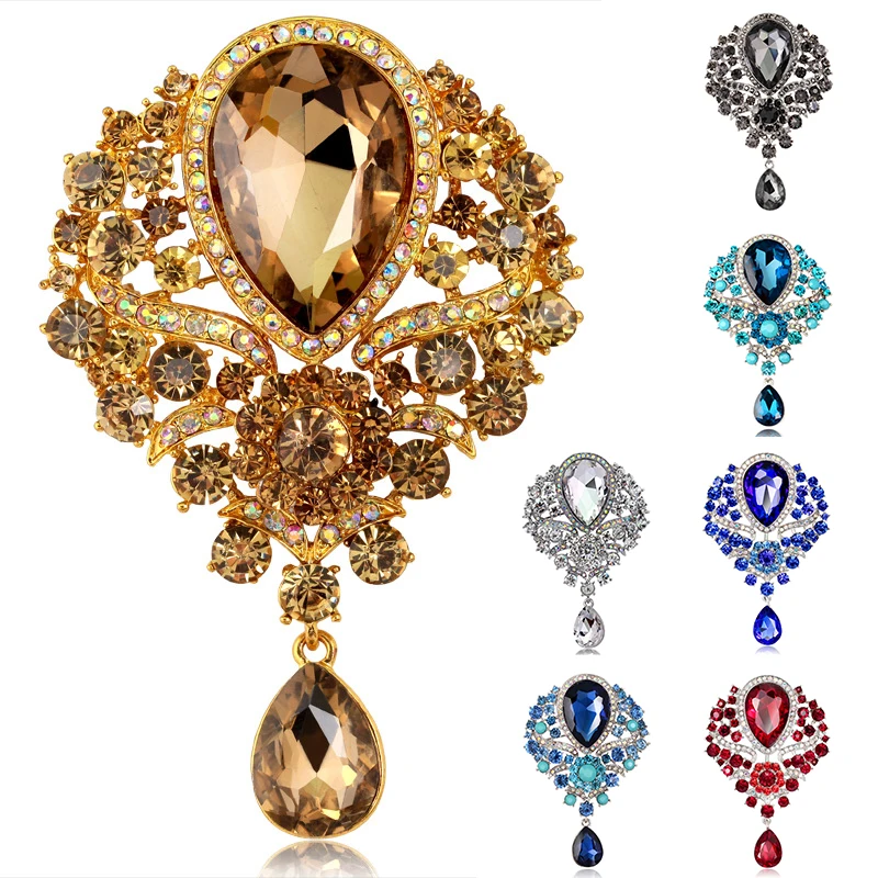 

Waterdrop Palace Style Vintage Wedding Pins Flower Brooches Casual Brooch Pins Women Brooches Crystal Big