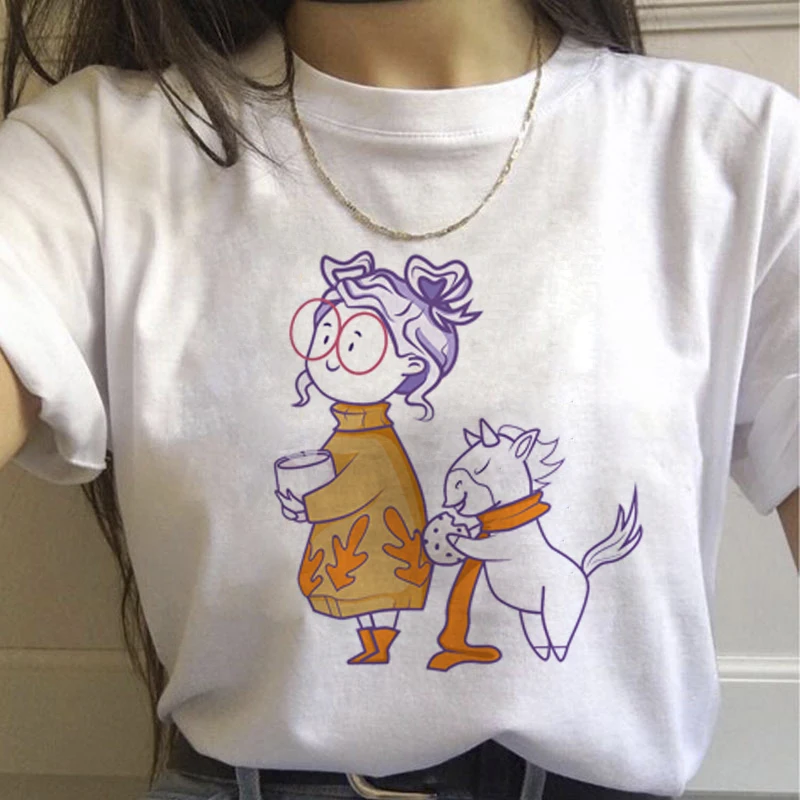 Единорог Kawaii Harajuku футболки женские милые Unicornio Ullzang мультфильм футболка 90s Забавный принт футболки с графическим изображением женские - Цвет: 7554