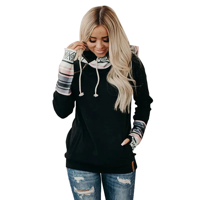 

Sweater Women's Long Sleeve European and American Autumn New Colorblock Hood Street Style Pullover Sweater Women