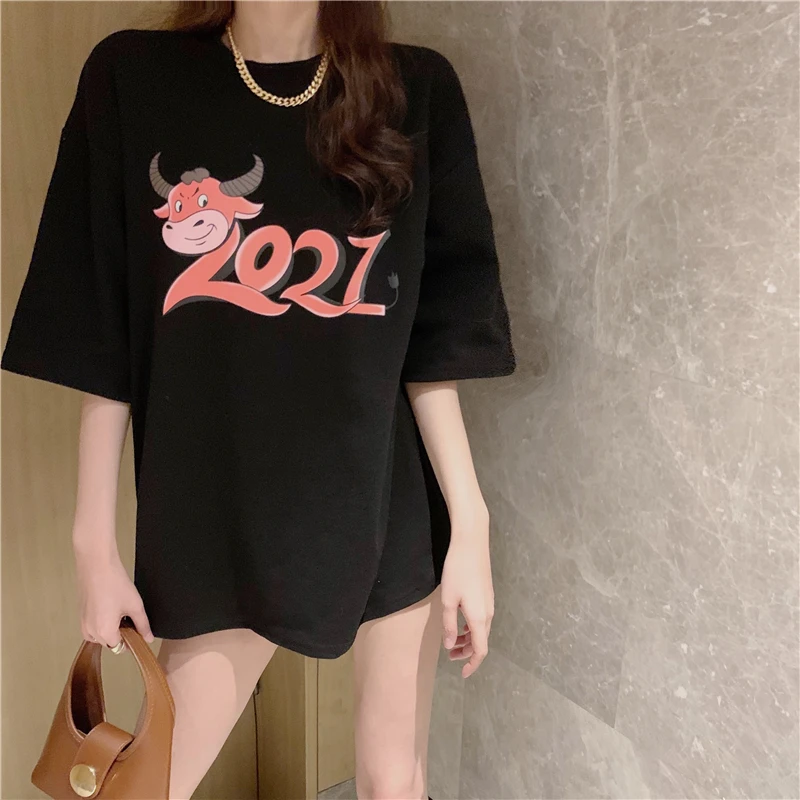 

Korean version of the loose new round neck short-sleeved bow thick white T-shirt top cotton short-sleeved fashion sexy 2021 new