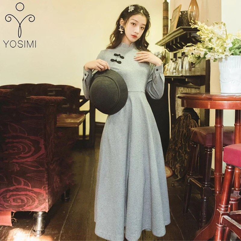YOSIMI 2020 весеннее вязаное хлопковое женское платье элегантные платья с длинным