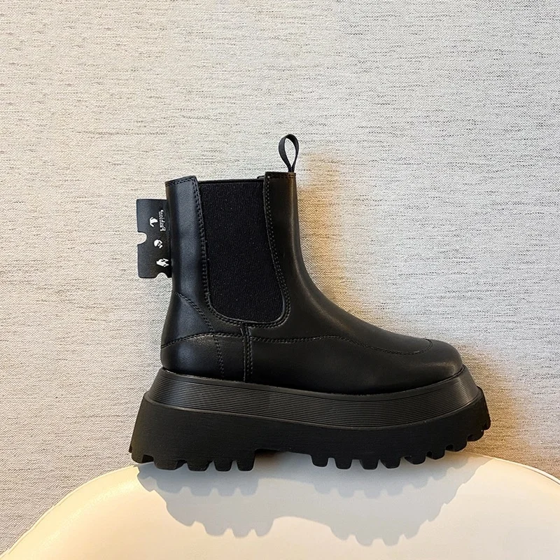 

Thick bottom inside high boots women's 2021 new plush British muffin Chelsea short boots women's autumn and winter single