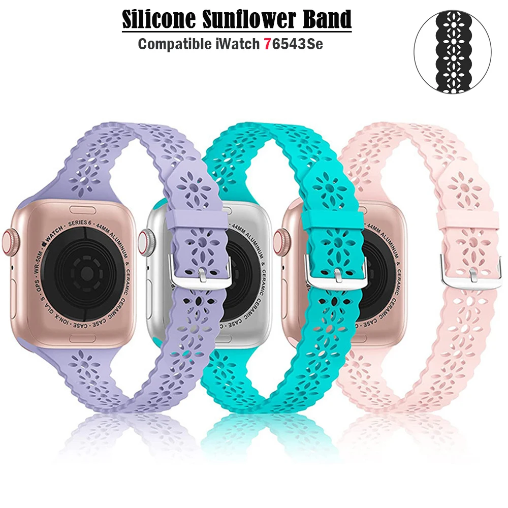 

Silicone Strap For Apple Watch Bracelet 44mm 40mm Correa 38mm 42Mm Watchband sport bracelet Iwatch Series7 6 Se 5 4 3 41mm 45mm