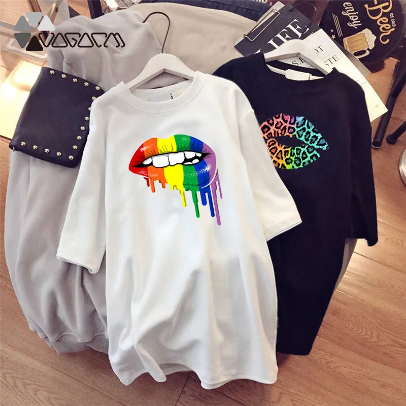 

Summer Dresses Woman 2022 Sexy Lips Loose Vestidos Black White Solid Sundresses Casual Streetwear Short Sleeve Kawaii Mini Dress