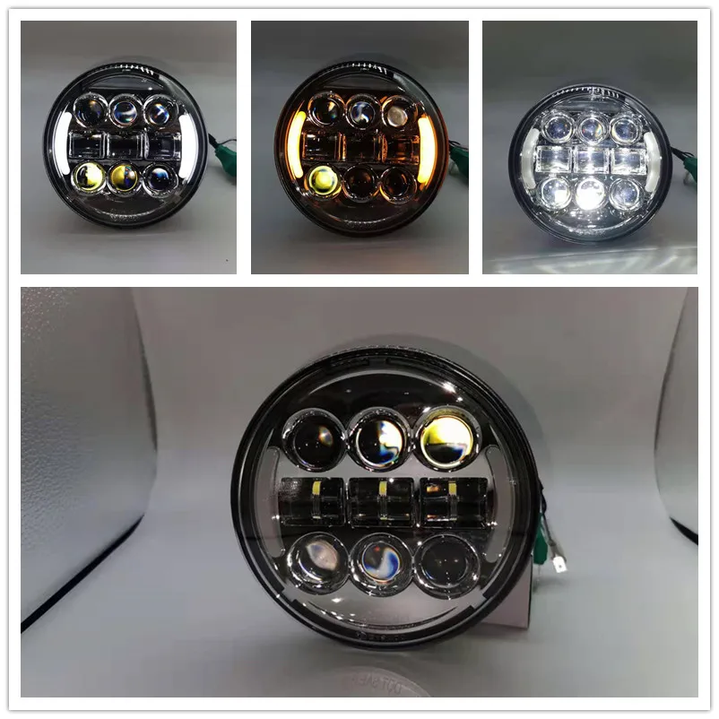 chrome 45W 5,7" круглая светодиодная фара для Harley Sportster Dyna Softail Breakout Street Bob, уличная Тройная, железная 883 5-3/4" прожекторная лампа - Цвет: chrome 45W