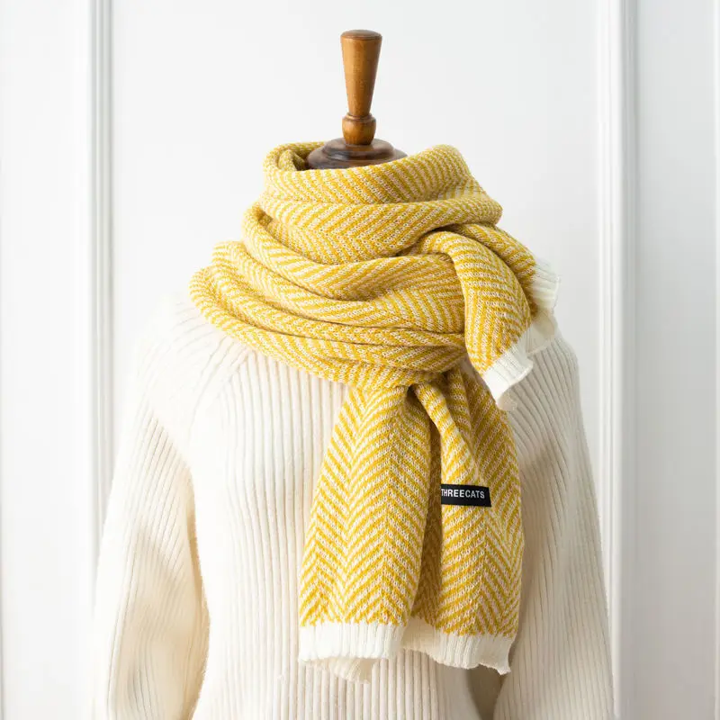 Зеленые полоски шарфы для девочек и мальчиков женщин женские зимние плотные