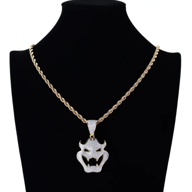 В стиле хип-хоп AAA кубический циркон личность ожерелье с подвеской-маской рок