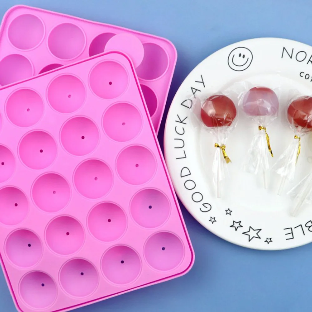 

20 Cells Lollipops Silicone Forms For Cooking Craft Cake Tool Round Chocolate Mold Baking with 20pcs Sticks