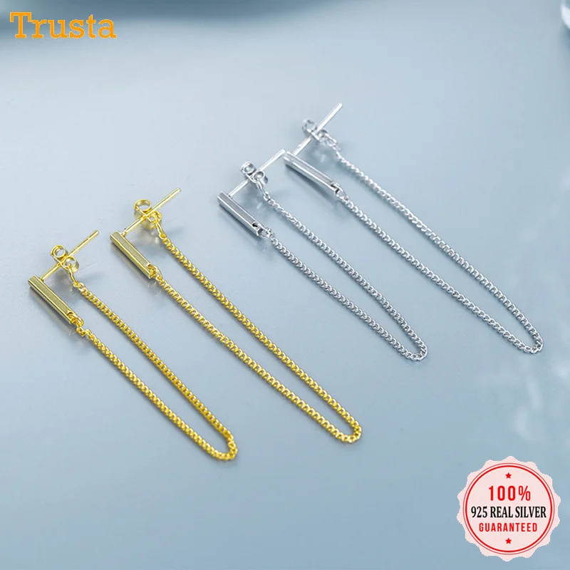 Trustdavis, 925 пробы, серебряные серьги-гвоздики, соединенная цепочка, модное ювелирное изделие, подарок на день рождения дочери, хорошее ювелирное изделие DA232