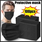 Маски черные 3-слойные маски для лица одноразовые маски для защиты от пыли из расплавленной ткани маски для рта с заушными петлями маски