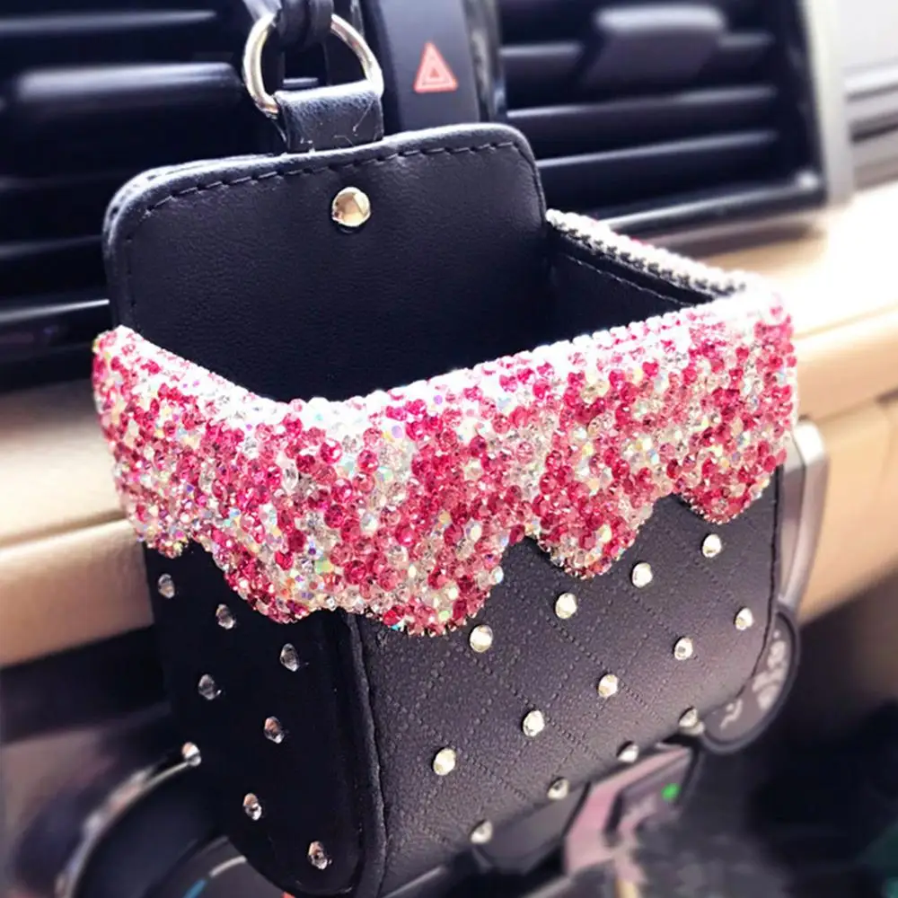 

Crystal Diamond Car Air Vent Trash Box Car Storage Bag Organizer Seat Back Holder Multi-Pockets Car Backseat Stowing Tidying