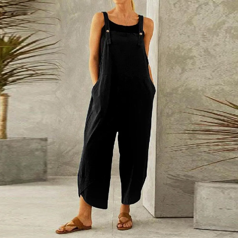 

Women Fashion Casual Solid Pocket Romper Long Playsuit Strap Button Jumpsuit 2021 Autumn Comfortable Jumpsuit Fast Ship