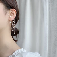 korean temperament personality no ear hole ears hanging pearl tassel earrings joker vintage earrings female high sense of earrin