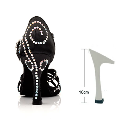 Black 10cm SHOYDANC/Женская обувь для латинских танцев; большие и маленькие стразы; обувь для сальсы; вечерние, свадебные, Бальные Танцевальные Туфли; цвет бронзовый, черный; обувь на высоком каблуке 9 см - Color: Black 10cm