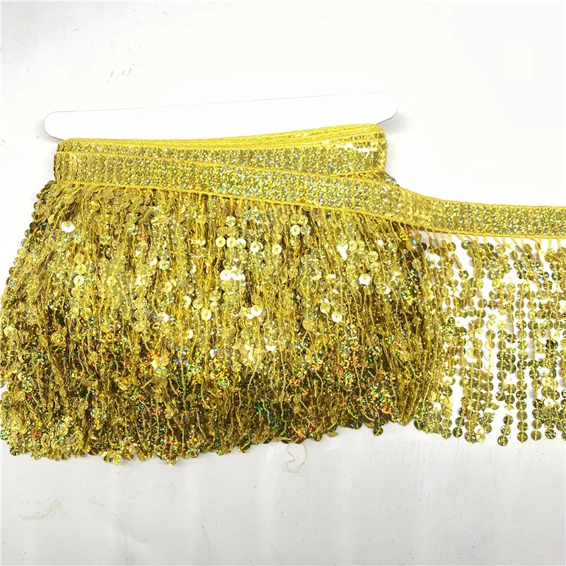 

2021 Hot! 5-10yards/lot Gold Sapphire Tassel Tassels Trim Fringe Polyester 15cm Wide DIY Latin Dance Home Textile Ribbon
