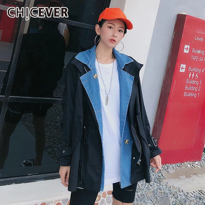 Женская Лоскутная куртка CHICEVER повседневная осенняя большого размера с отложным